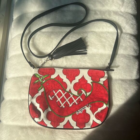 BRIGHTON RED BIRD CROSSBODY Love Dove Peace Bird Berry Msger Purse Tassle - Picture 4 of 12